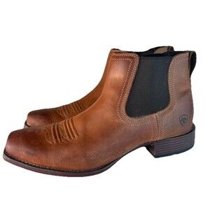 Ariat Booker  Distressed Tan Square Toe Boots Men's Size 10 D Embroidered